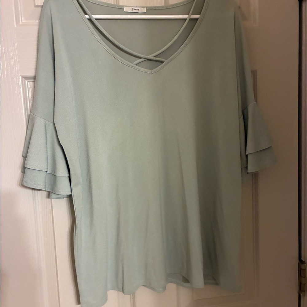 JODIFL Light Green Blouse with Ruffle Sleeves